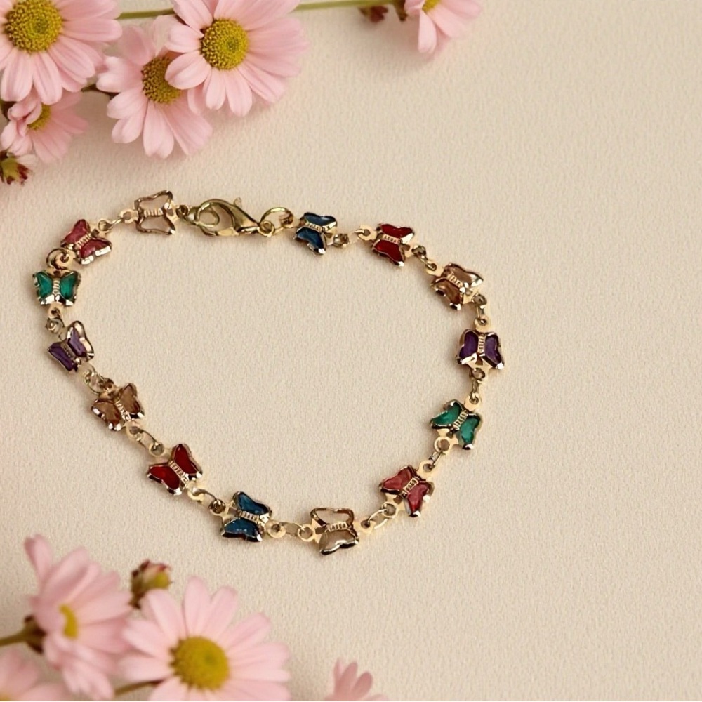 Gold-Tone Multicolor Enamel Butterfly Link Bracelet